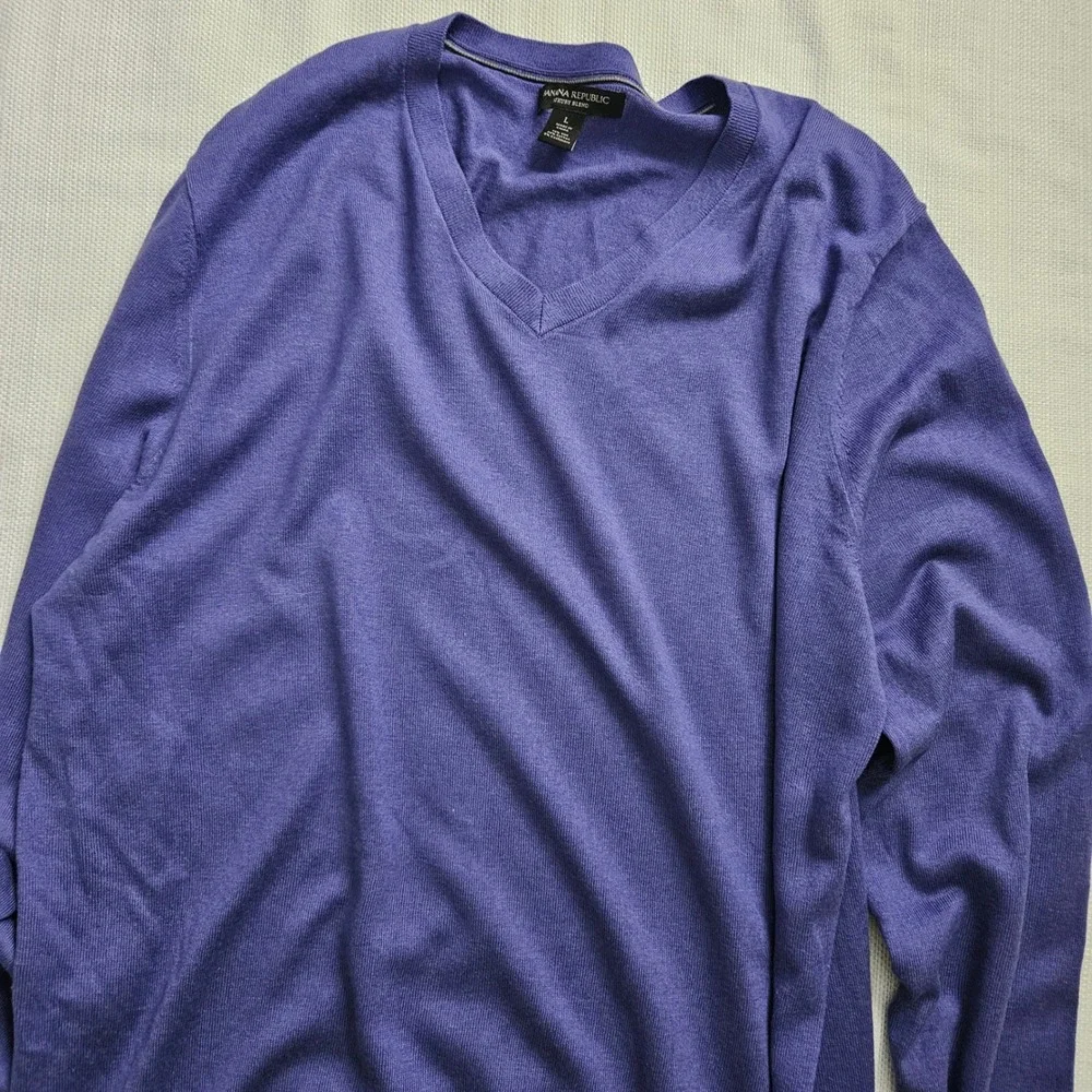 Banana Republic V Neck Pullover Luxury Blend Silk Purple Men's Sweater Size L